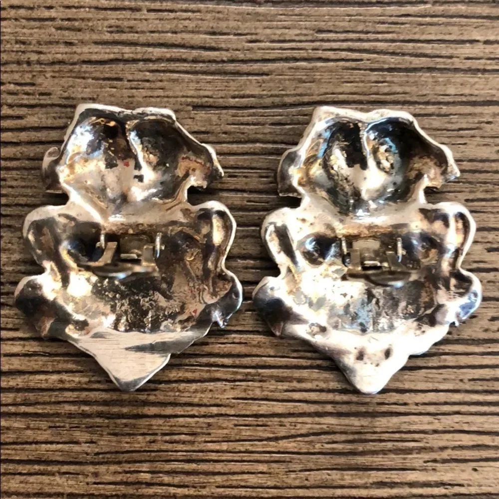 Sterling Silver Repousse Clip Earrings Baroque